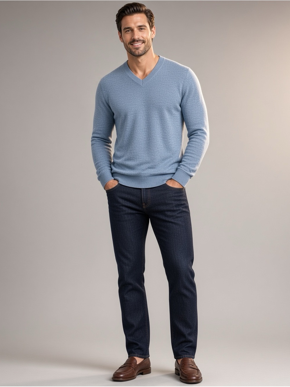 Joseph Men's Sky Blue V-Neck Sweater 100% wool